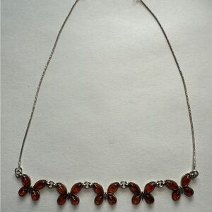 Vintage Y2k Genuine Amber and 925 Silver Butterfly Necklace